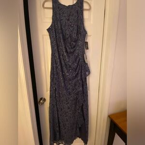 Alex Evenings Asymmetrical Blue Lace Dress
